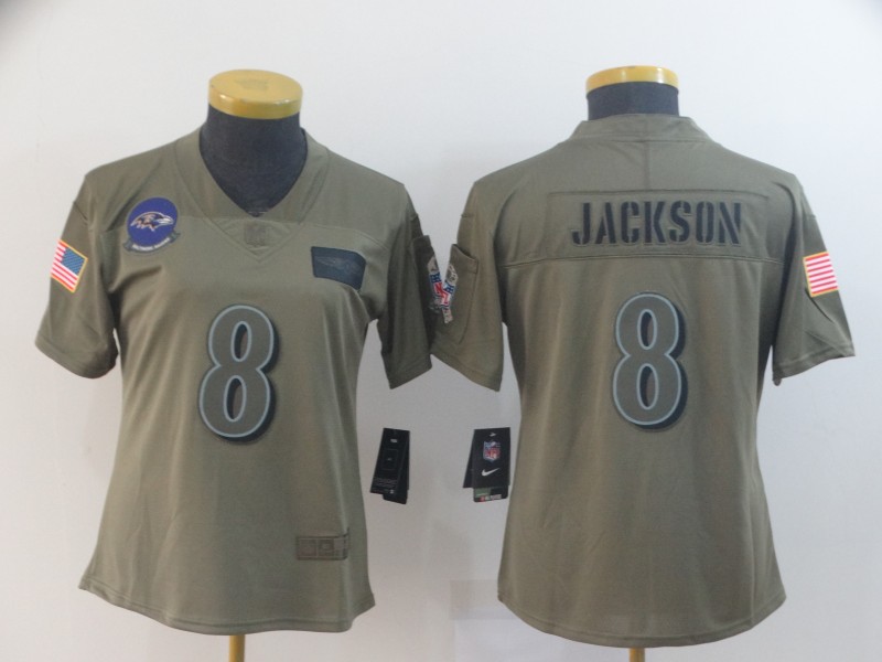 Women's Baltimore Ravens #8 Lamar Jackson 2019 Camo Salute To Service Limited Stitched NFL Jersey(Run Small)